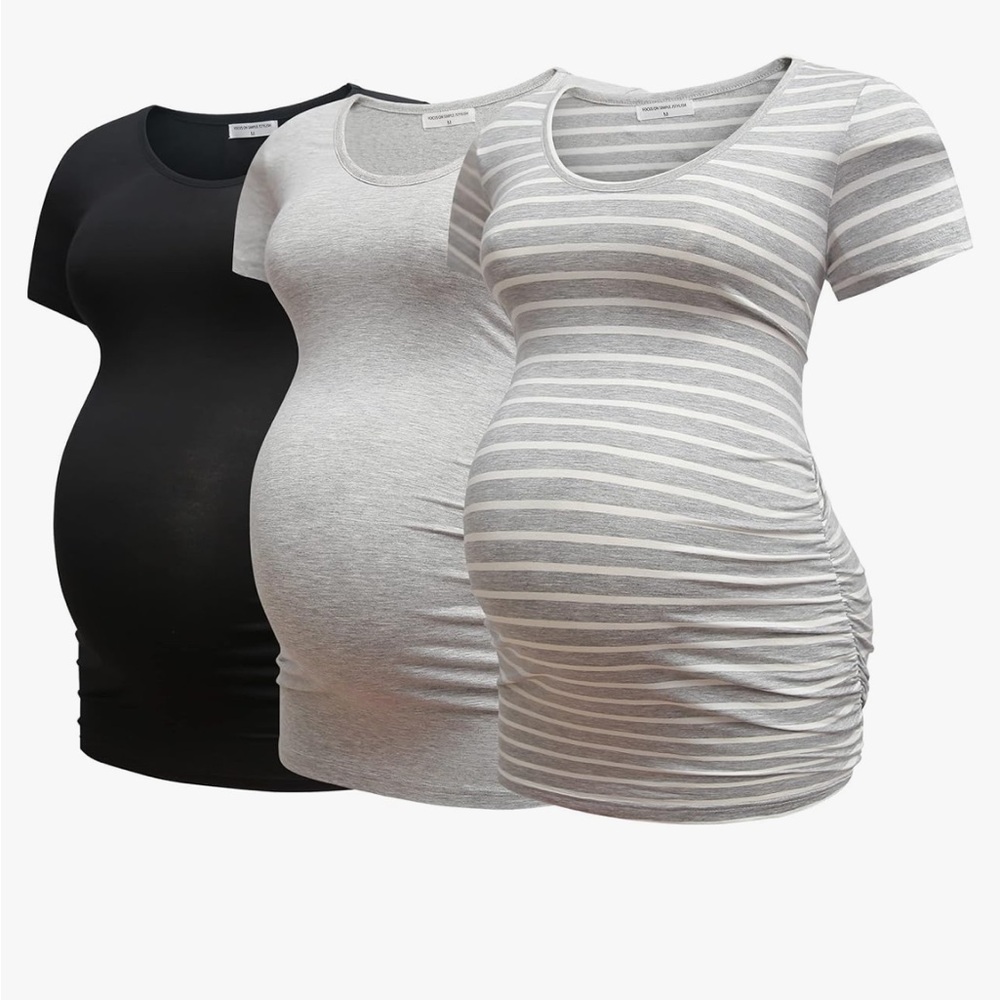 Maternity Striped and Solid Tops - Black, Gray, White